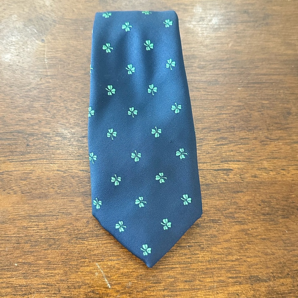 Pringle Blue and Green Silk Tie with Shamrock Design
